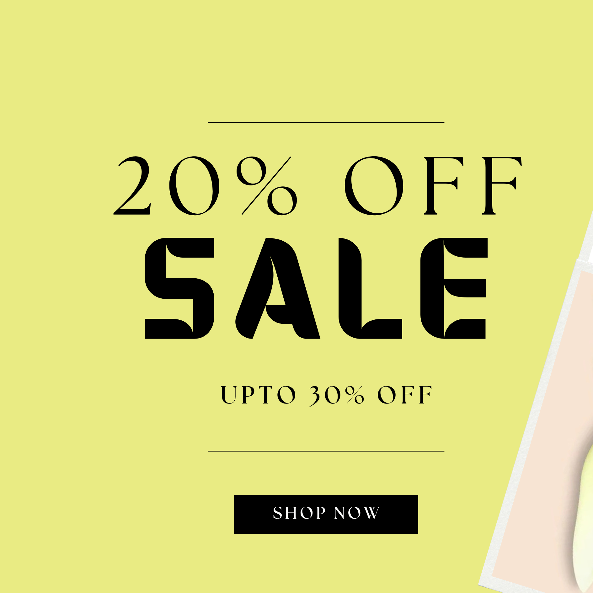 Promotional banner with skincare products and sale text on a yellow background